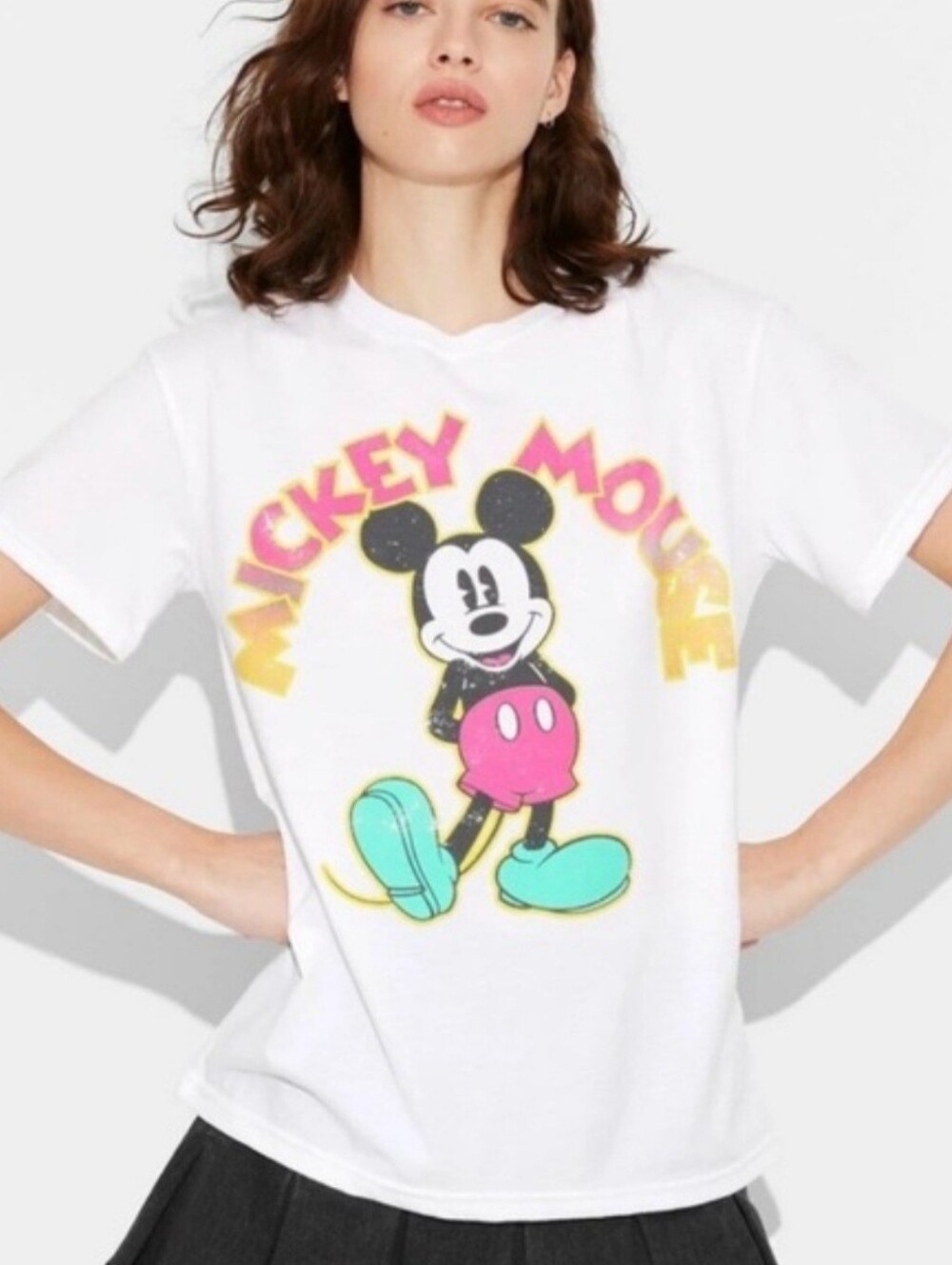 Disney White Graphic Tee with Subtle Multi-Color Accent